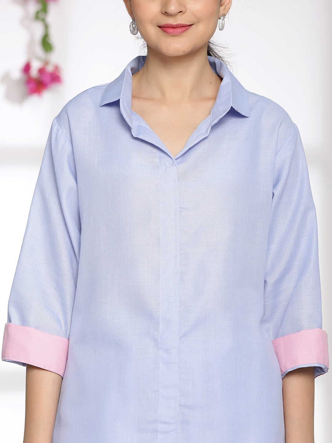 PowderBlue CottonSlub ShirtTop