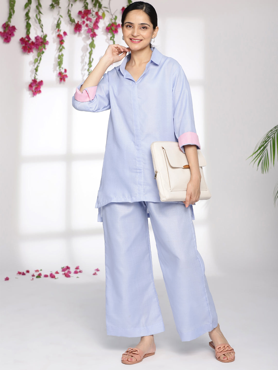 PowderBlue CottonSlub ShirtTop