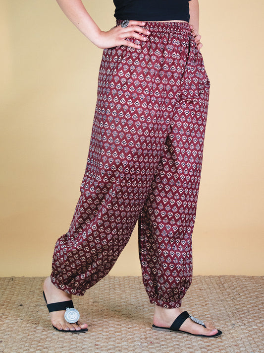 Printed Cotton Balloon Salwar - MaroonButti