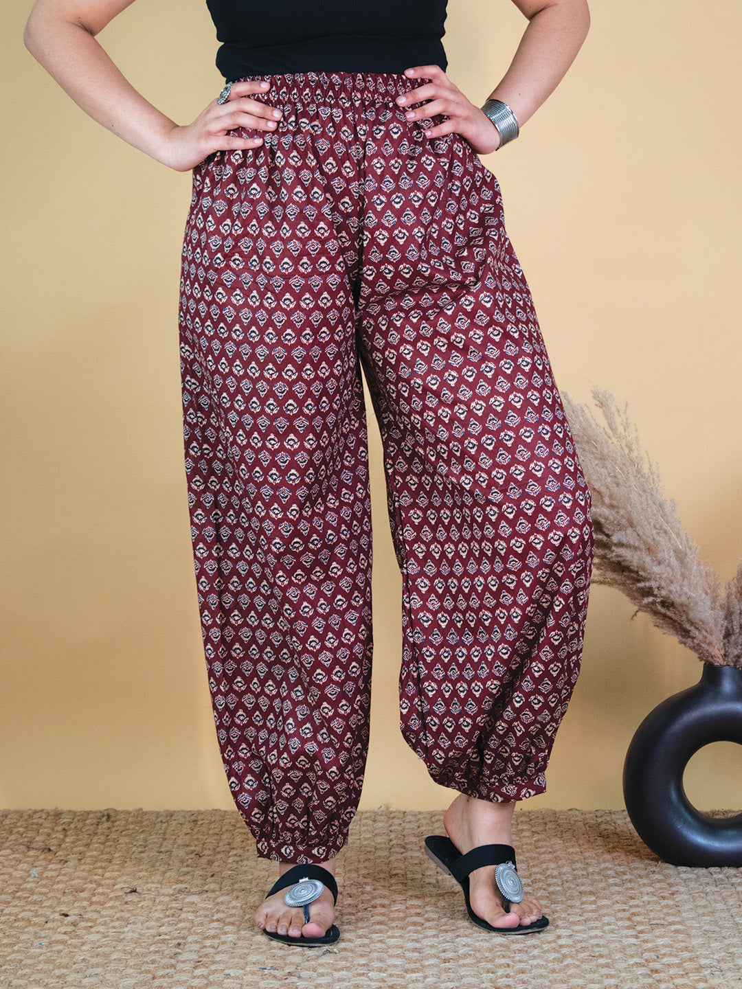 Printed Cotton Balloon Salwar - MaroonButti