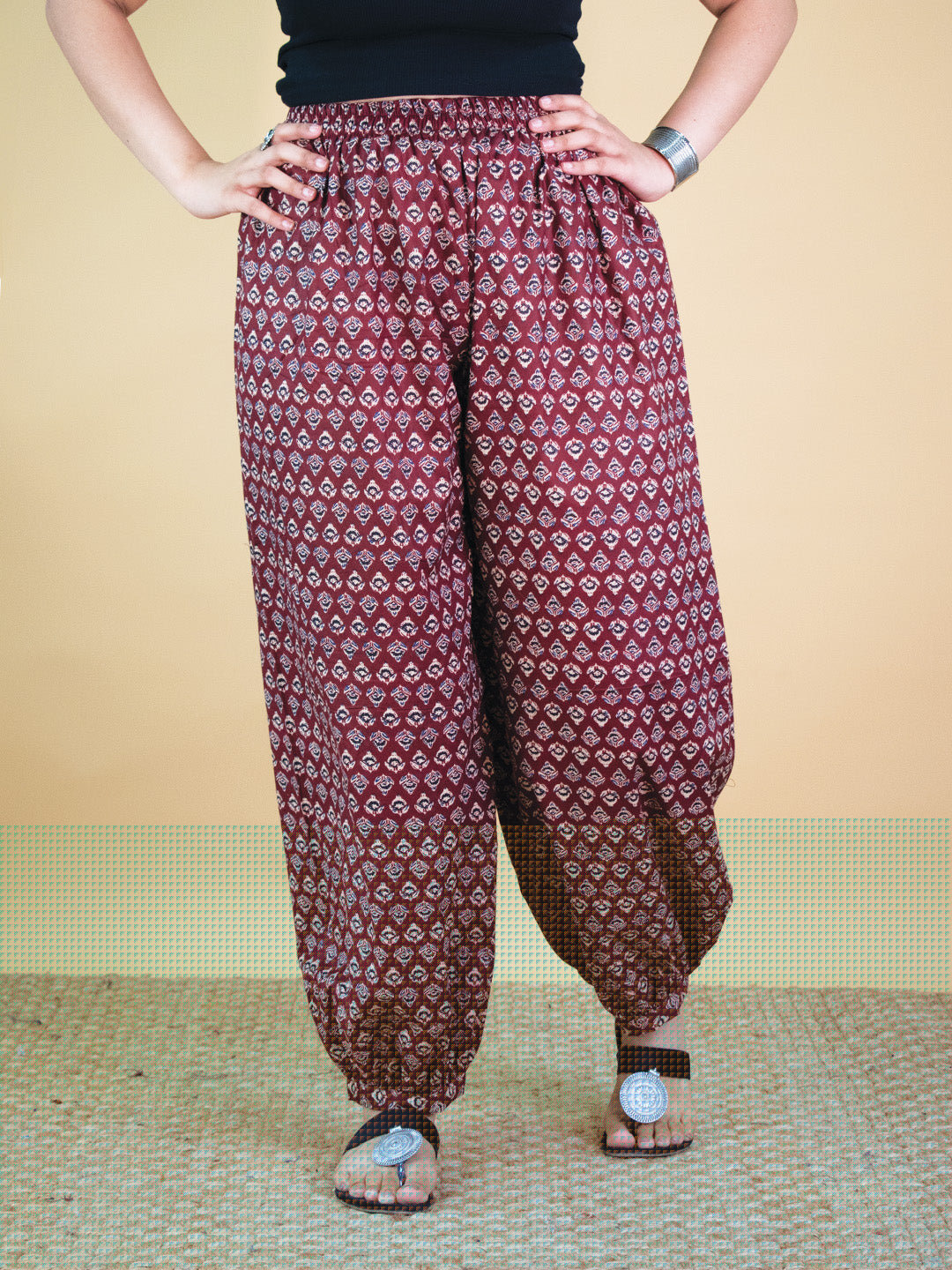 Printed Cotton Balloon Salwar - MaroonButti