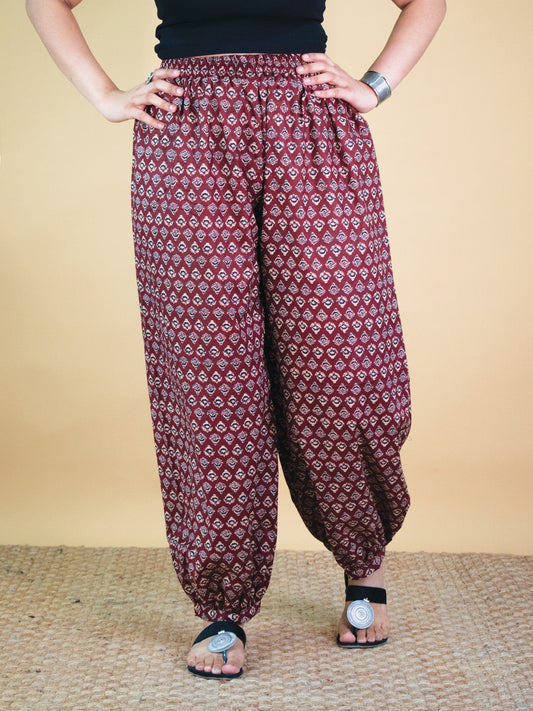 Printed Cotton Balloon Salwar - MaroonButti