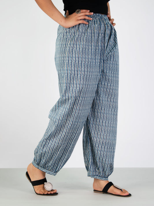 Printed Cotton Balloon Salwar - BlueStripes