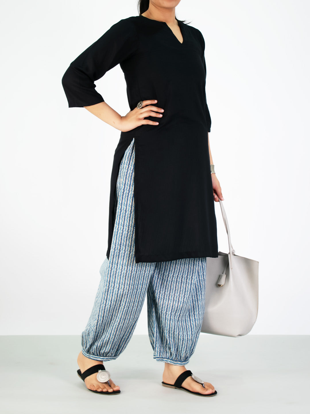 Printed Cotton Balloon Salwar - BlueStripes