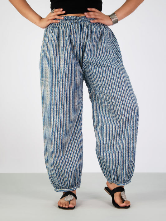 Printed Cotton Balloon Salwar - BlueStripes