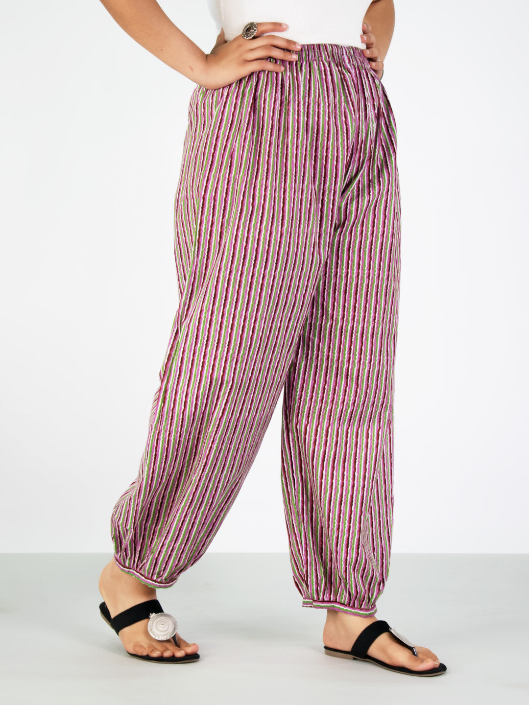 Printed Cotton Balloon Salwar - PinkStripes