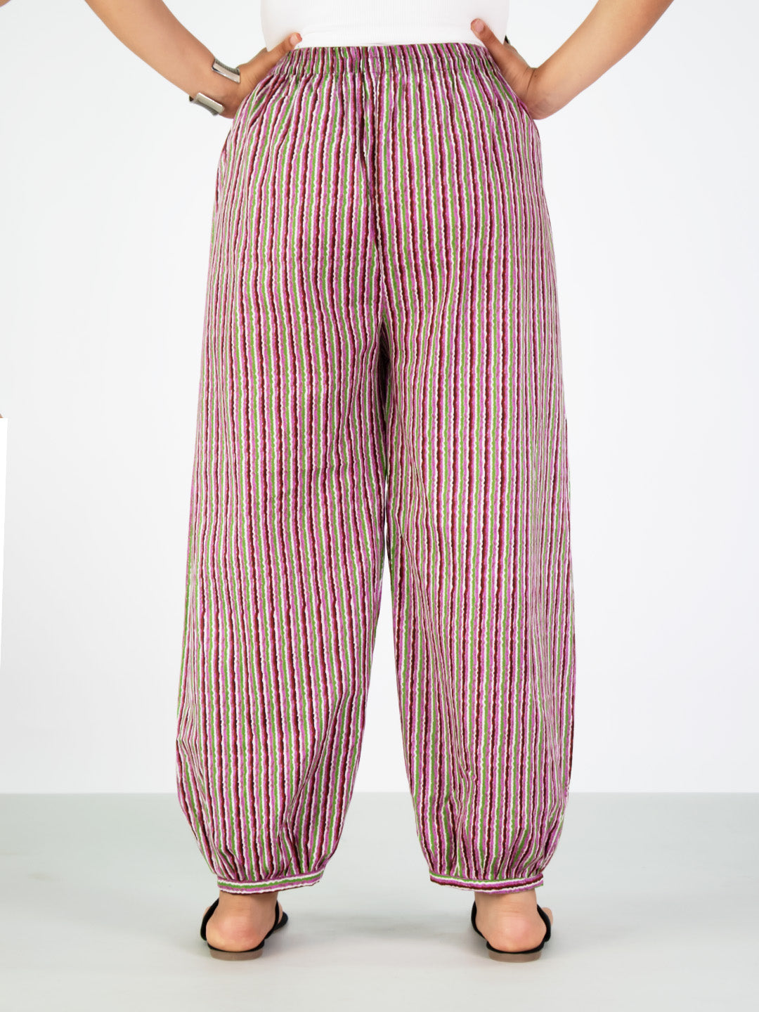 Printed Cotton Balloon Salwar - PinkStripes