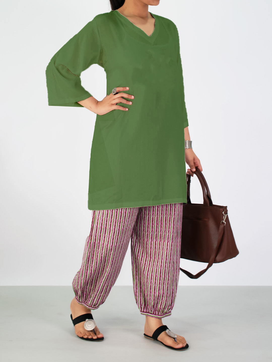 Printed Cotton Balloon Salwar - PinkStripes