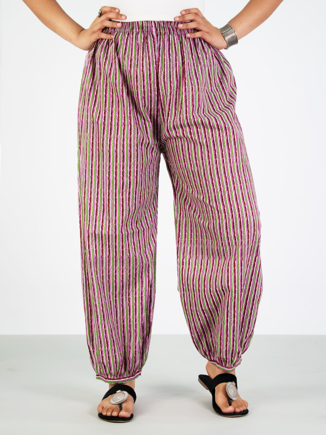 Printed Cotton Balloon Salwar - PinkStripes