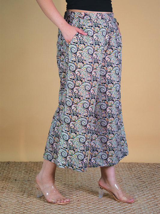 Printed Cotton Culottes - BlackPaisley