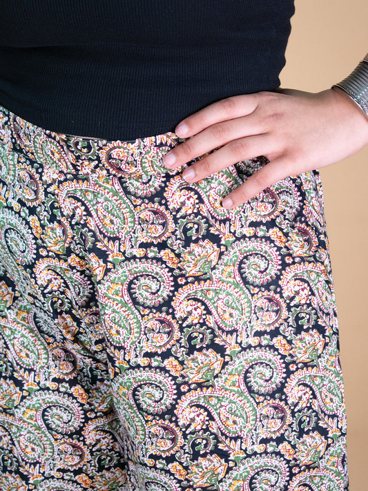 Printed Cotton Culottes - BlackPaisley