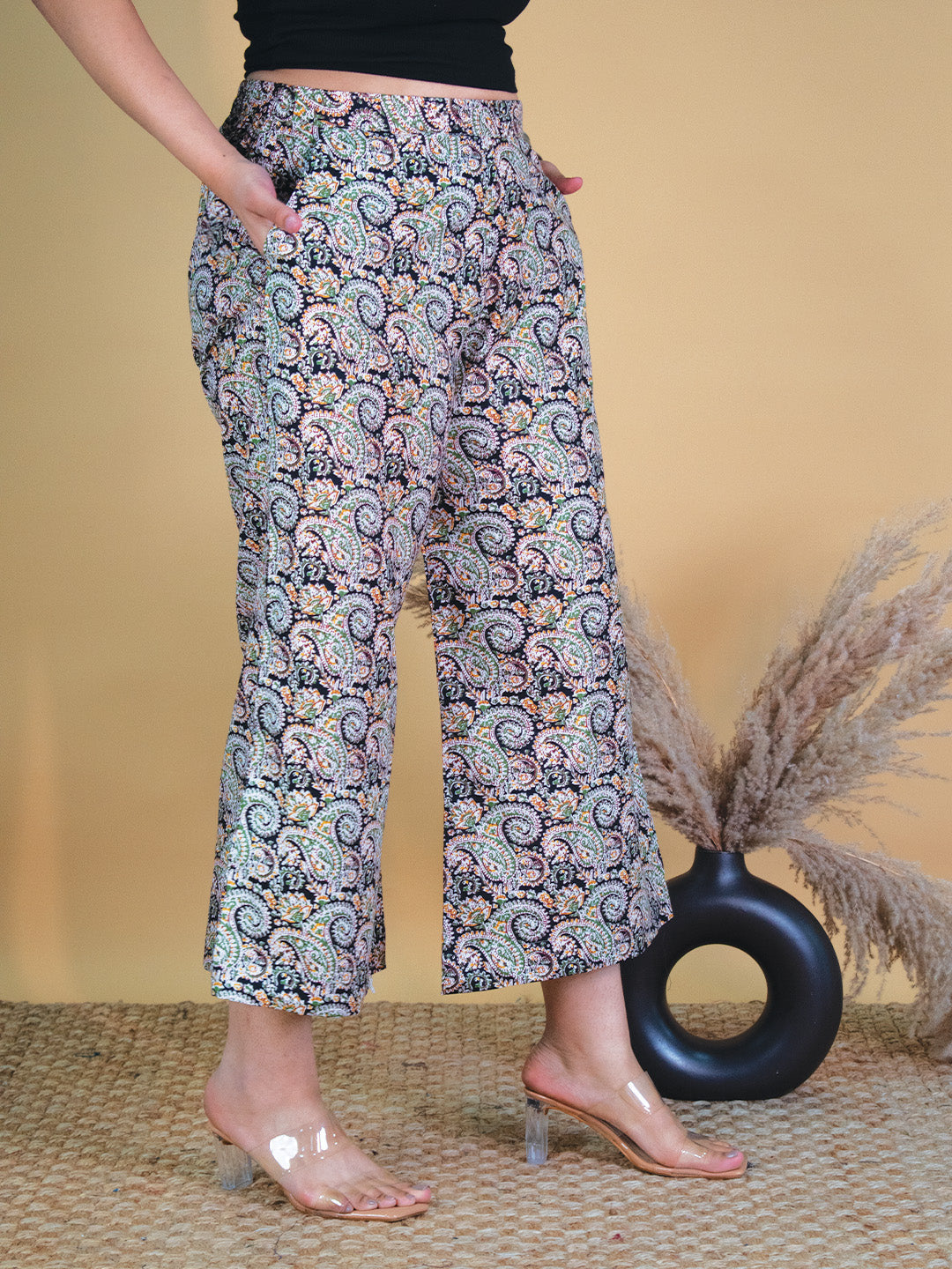 Printed Cotton Culottes - BlackPaisley