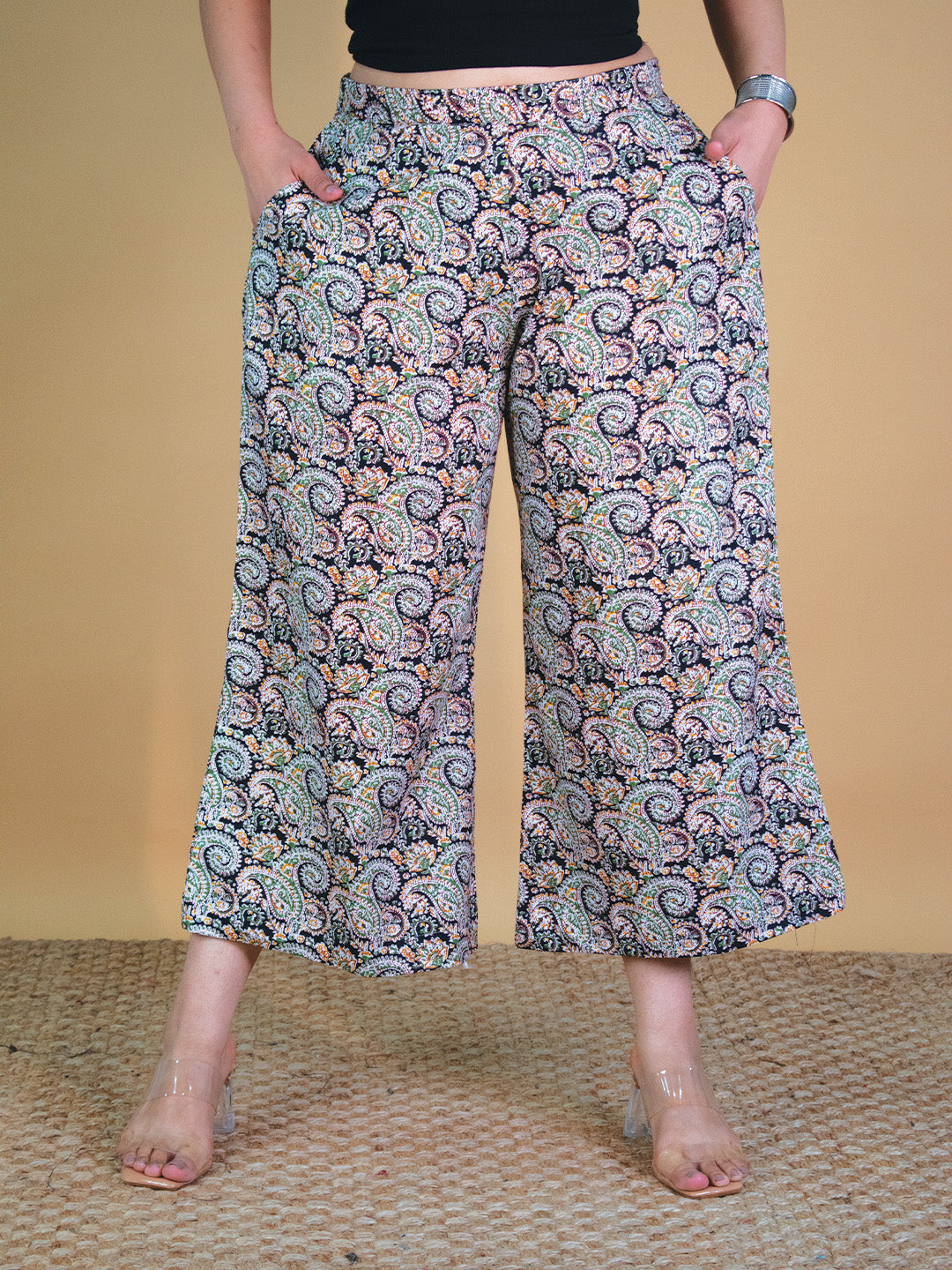 Printed Cotton Culottes - BlackPaisley