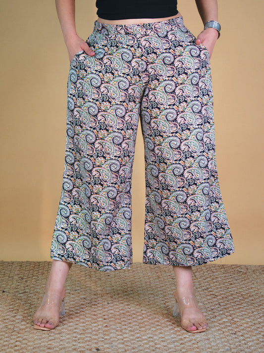 Printed Cotton Culottes - BlackPaisley