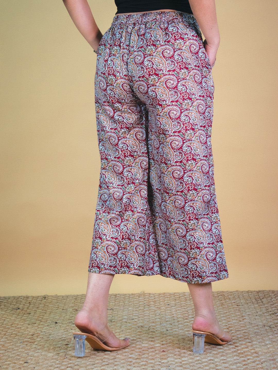 Printed Cotton Culottes - MaroonPaisley