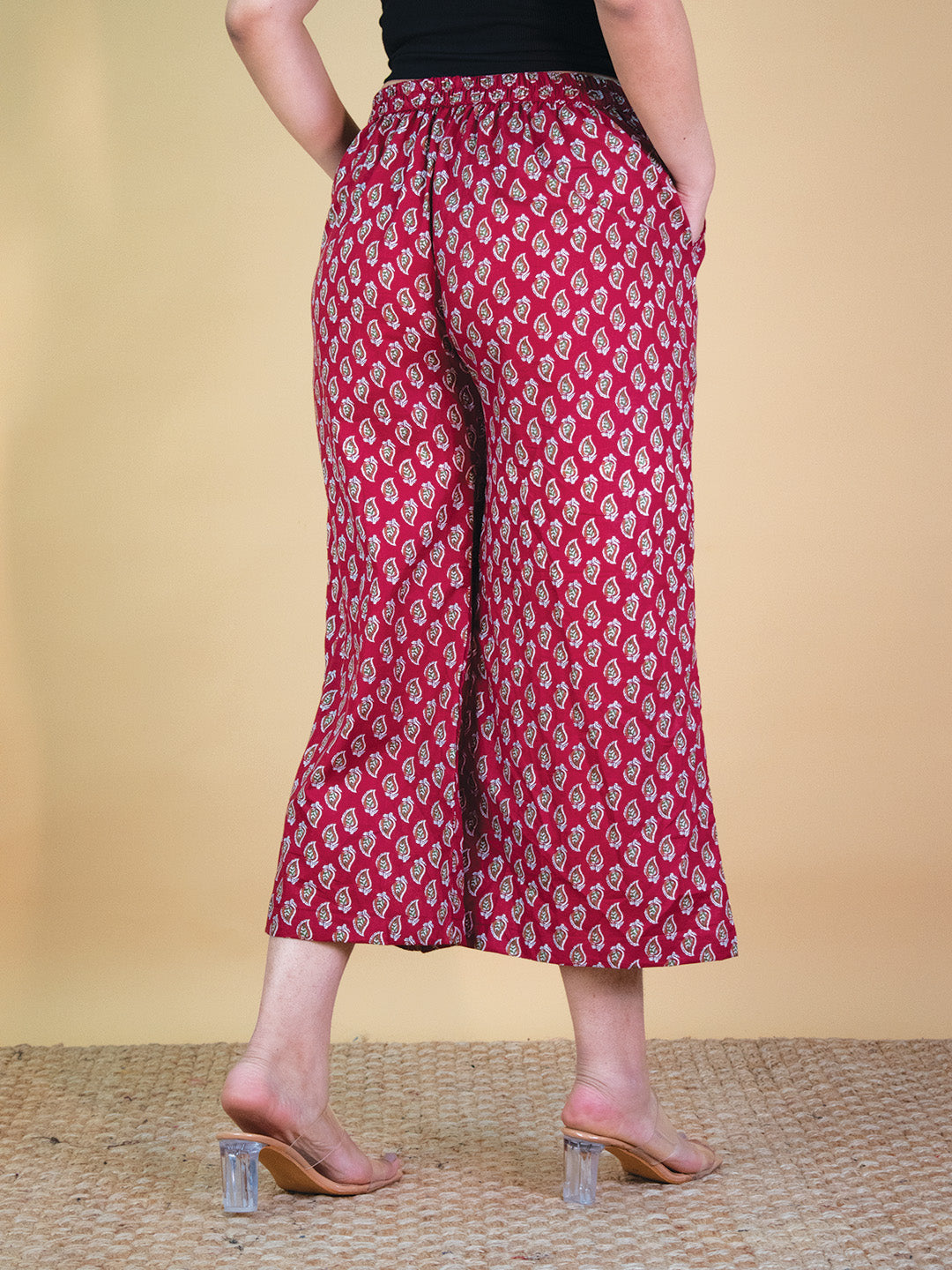 Printed Cotton Culottes - MaroonPankh