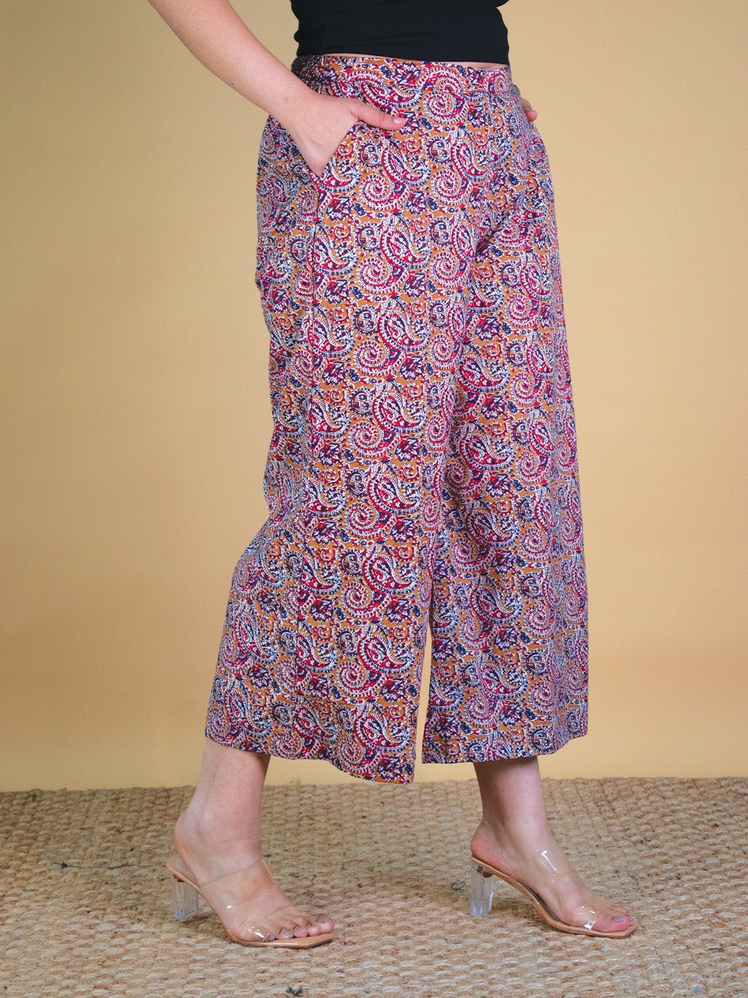 Printed Cotton Culottes - MustardPaisley