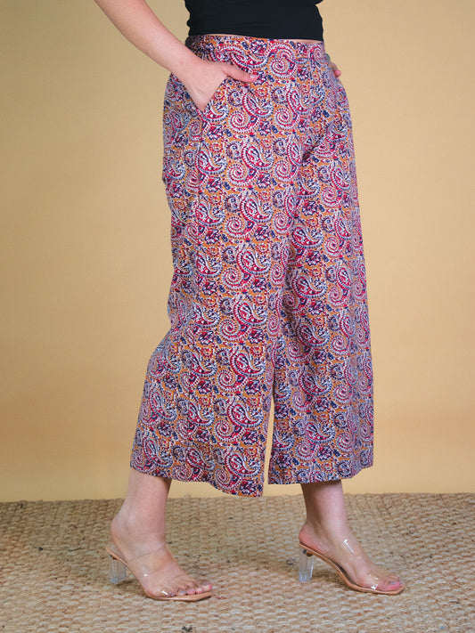 Printed Cotton Culottes - MustardPaisley