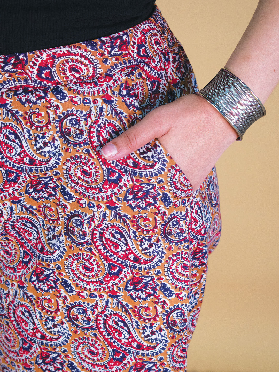 Printed Cotton Culottes - MustardPaisley
