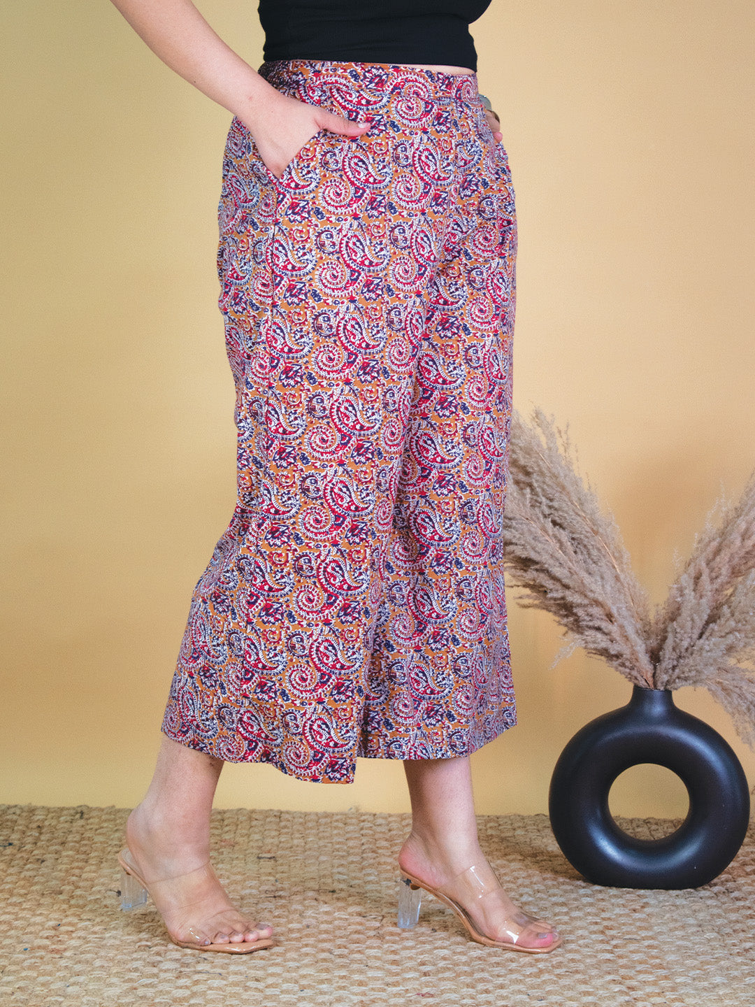 Printed Cotton Culottes - MustardPaisley