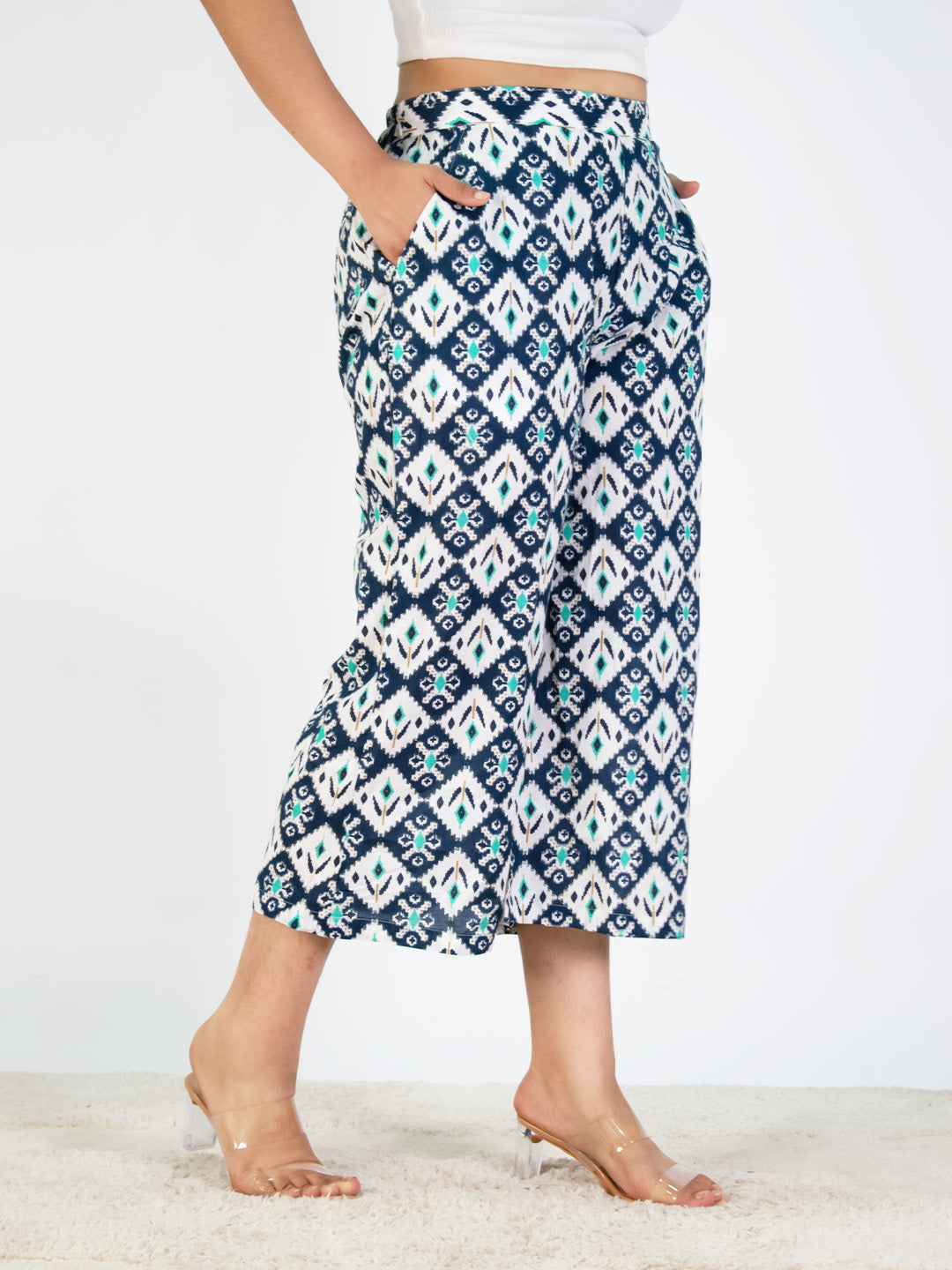 Printed Cotton Culottes - NavyStencil
