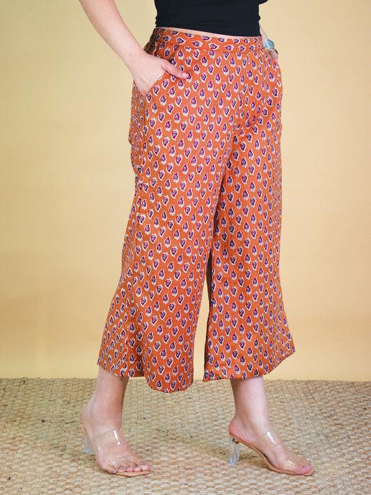 Printed Cotton Culottes - OrangePankh