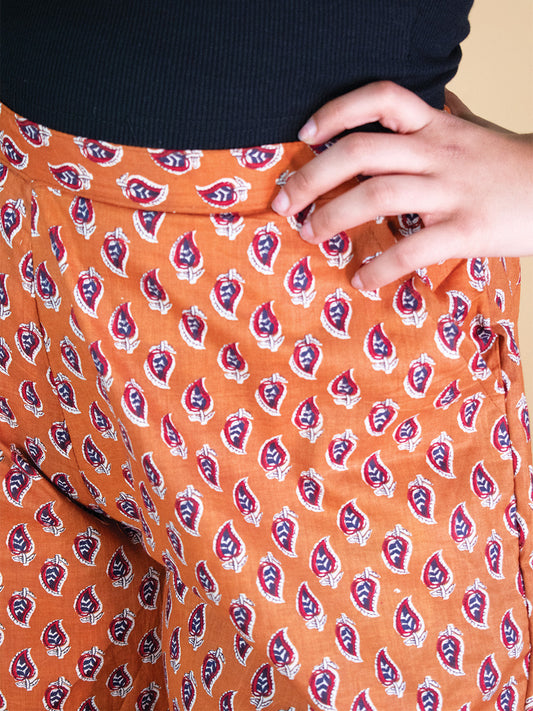 Printed Cotton Culottes - OrangePankh
