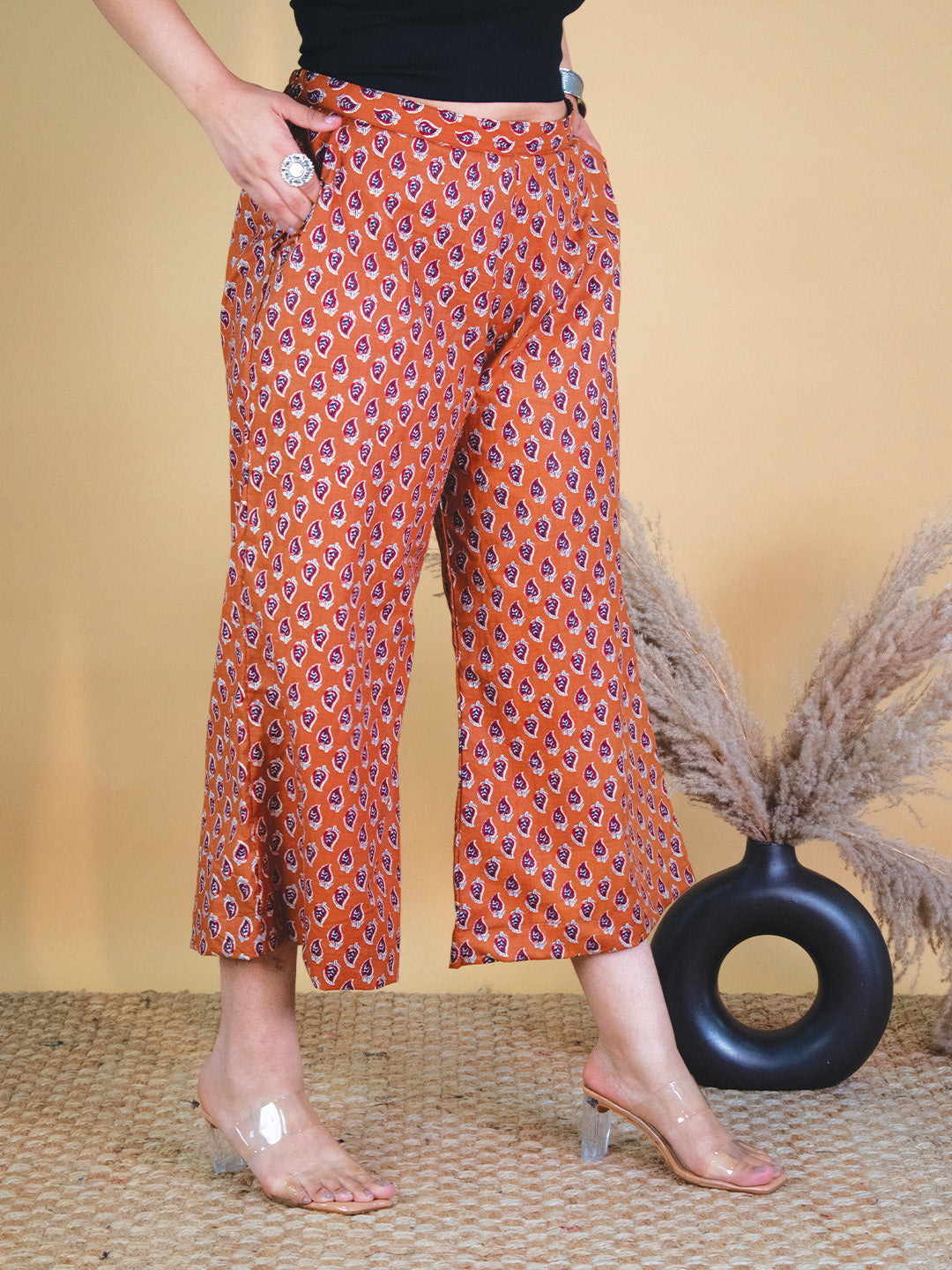 Printed Cotton Culottes - OrangePankh