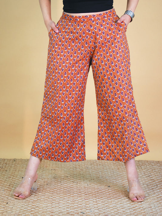 Printed Cotton Culottes - OrangePankh