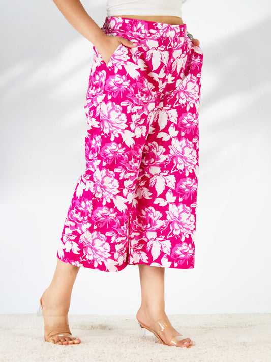 Printed Cotton Culottes - PinkPetals