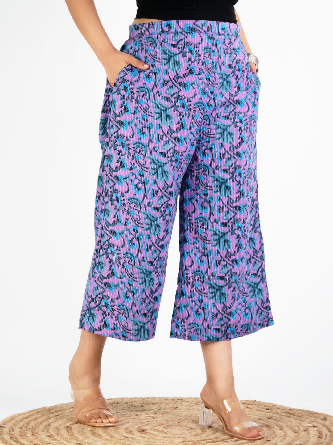 Printed Cotton Culottes - PurpleKantha