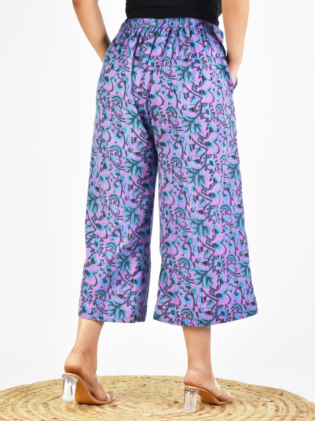 Printed Cotton Culottes - PurpleKantha