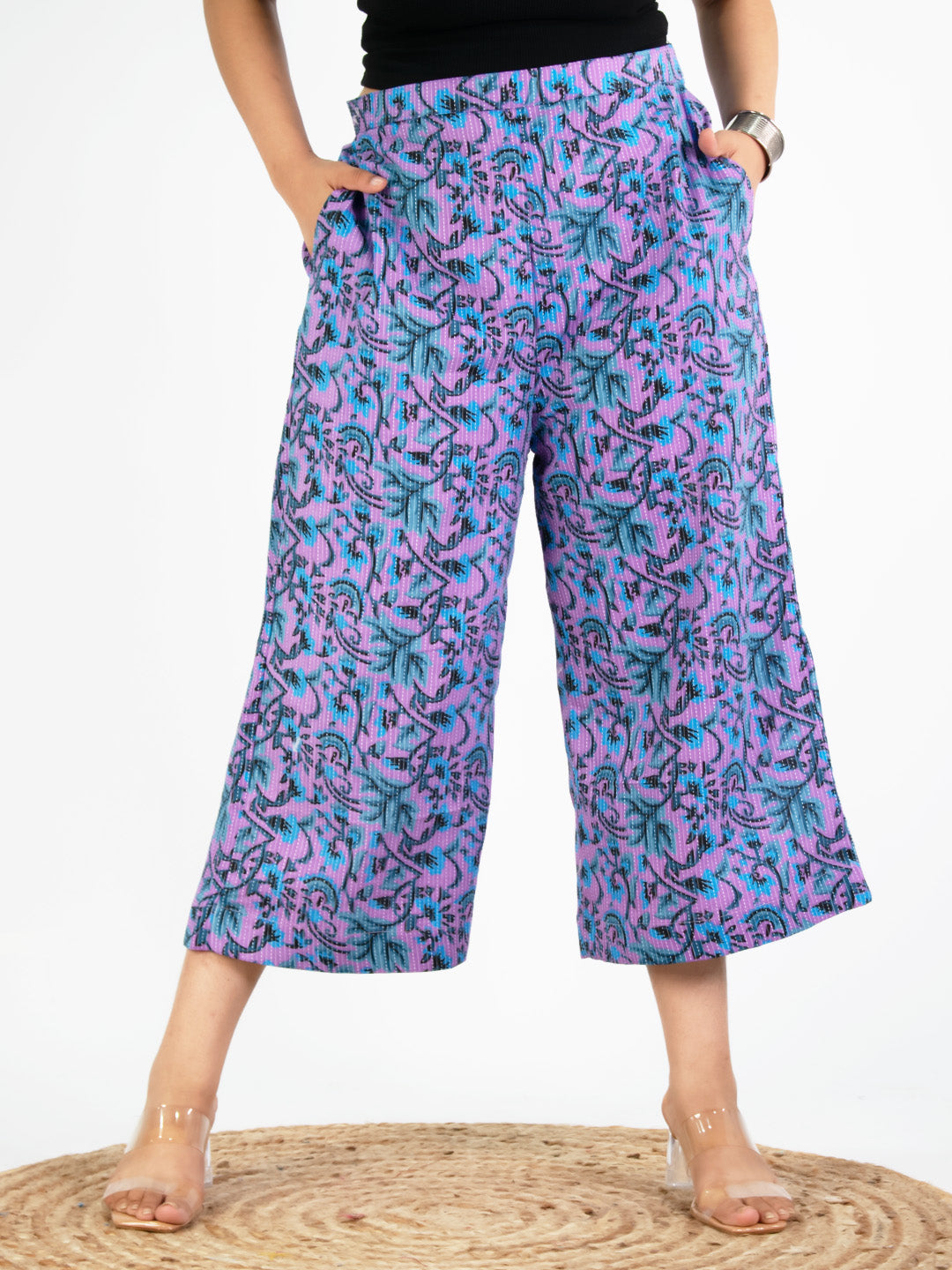Printed Cotton Culottes - PurpleKantha