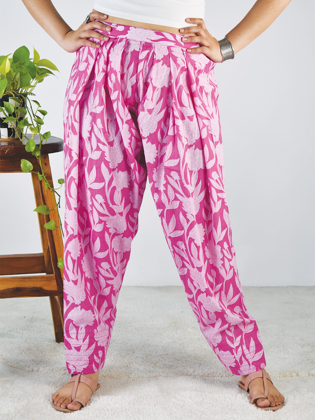 Printed Cotton Farshi Salwar - MagentaFiesta