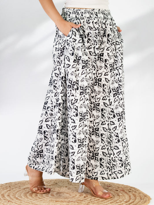 Printed Cotton Flared Palazzo - BlackMirage