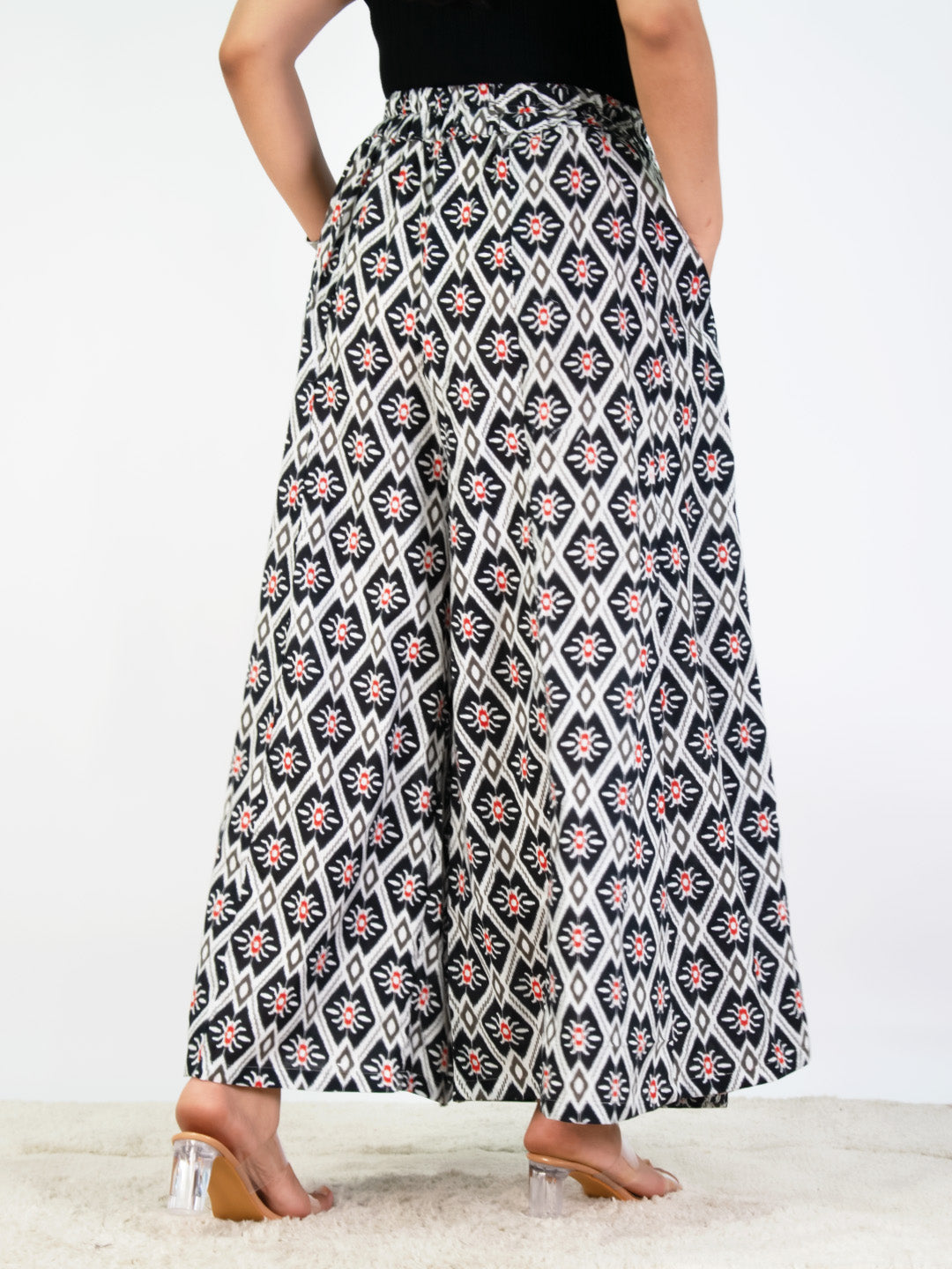 Printed Cotton Flared Palazzo - BlackStencil