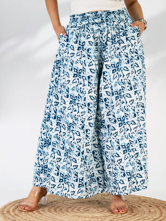 Printed Cotton Flared Palazzo - BlueMirage
