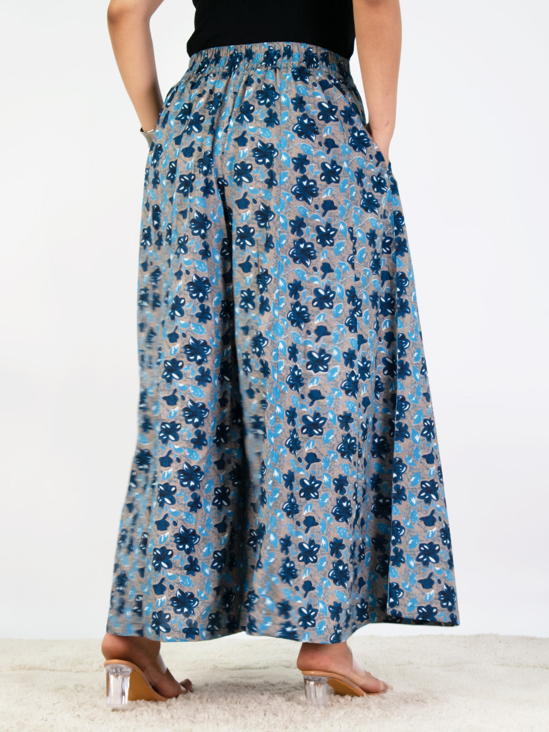 Printed Cotton Flared Palazzo - BluePhoolkari