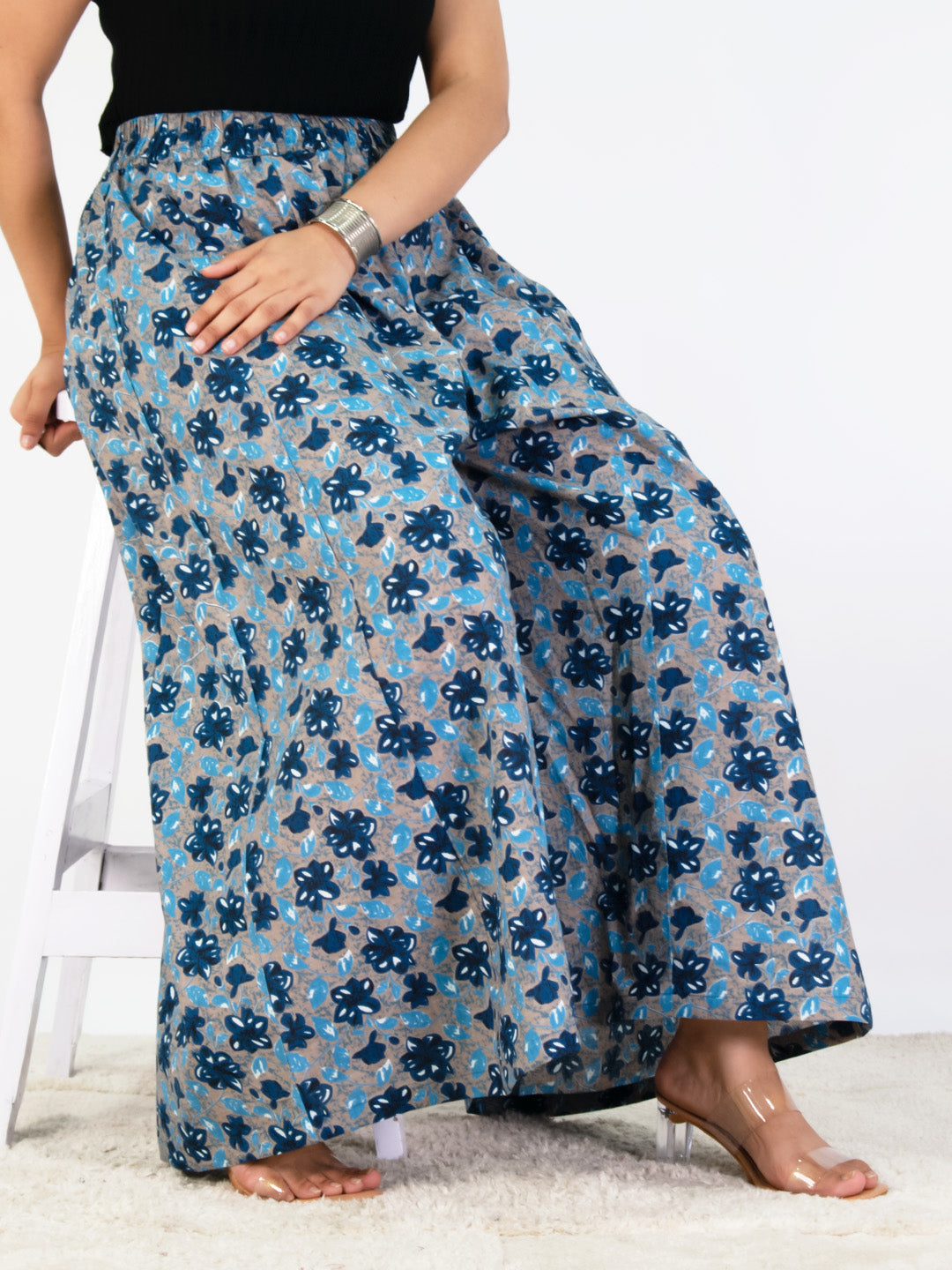 Printed Cotton Flared Palazzo - BluePhoolkari