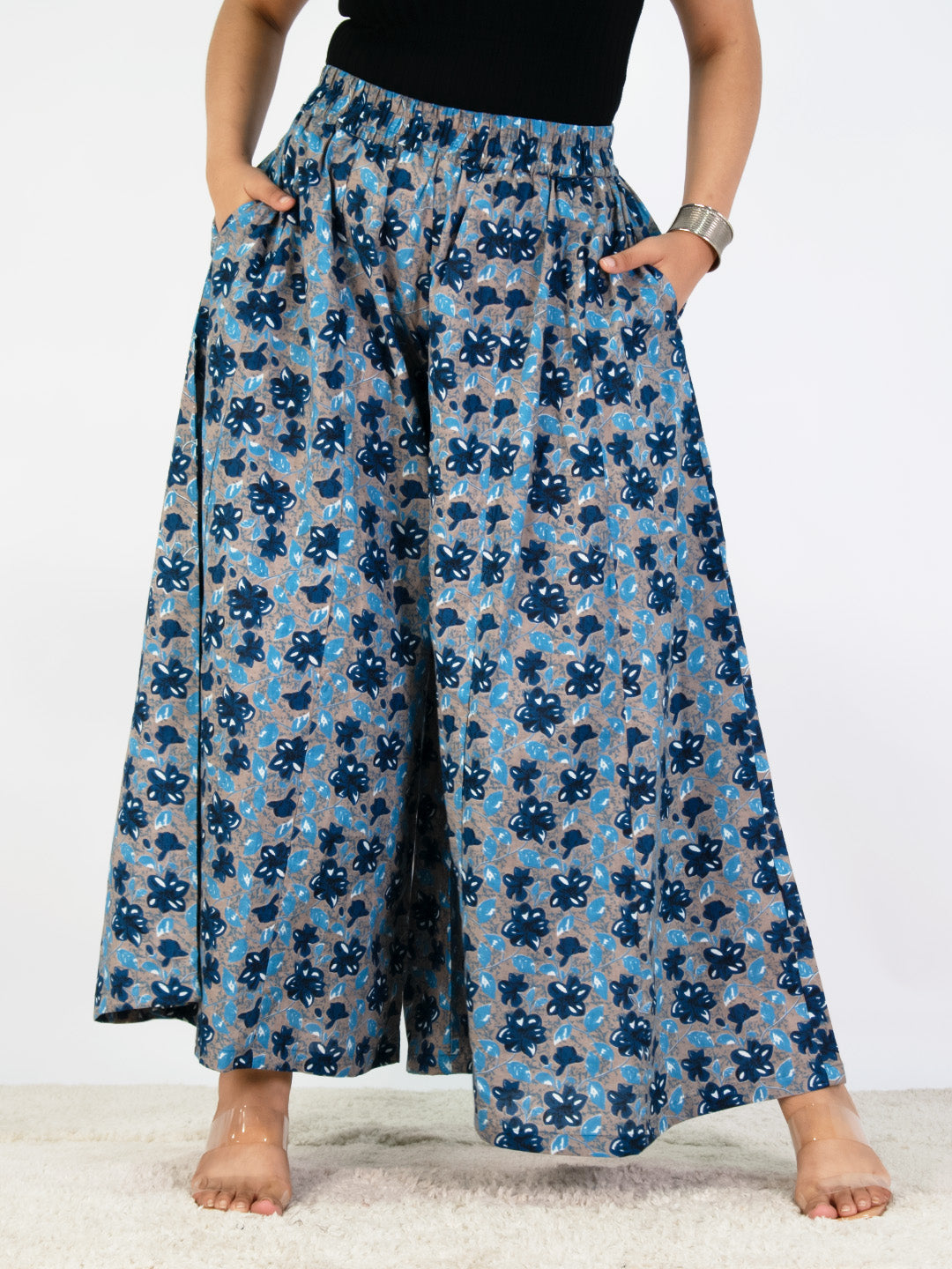 Printed Cotton Flared Palazzo - BluePhoolkari