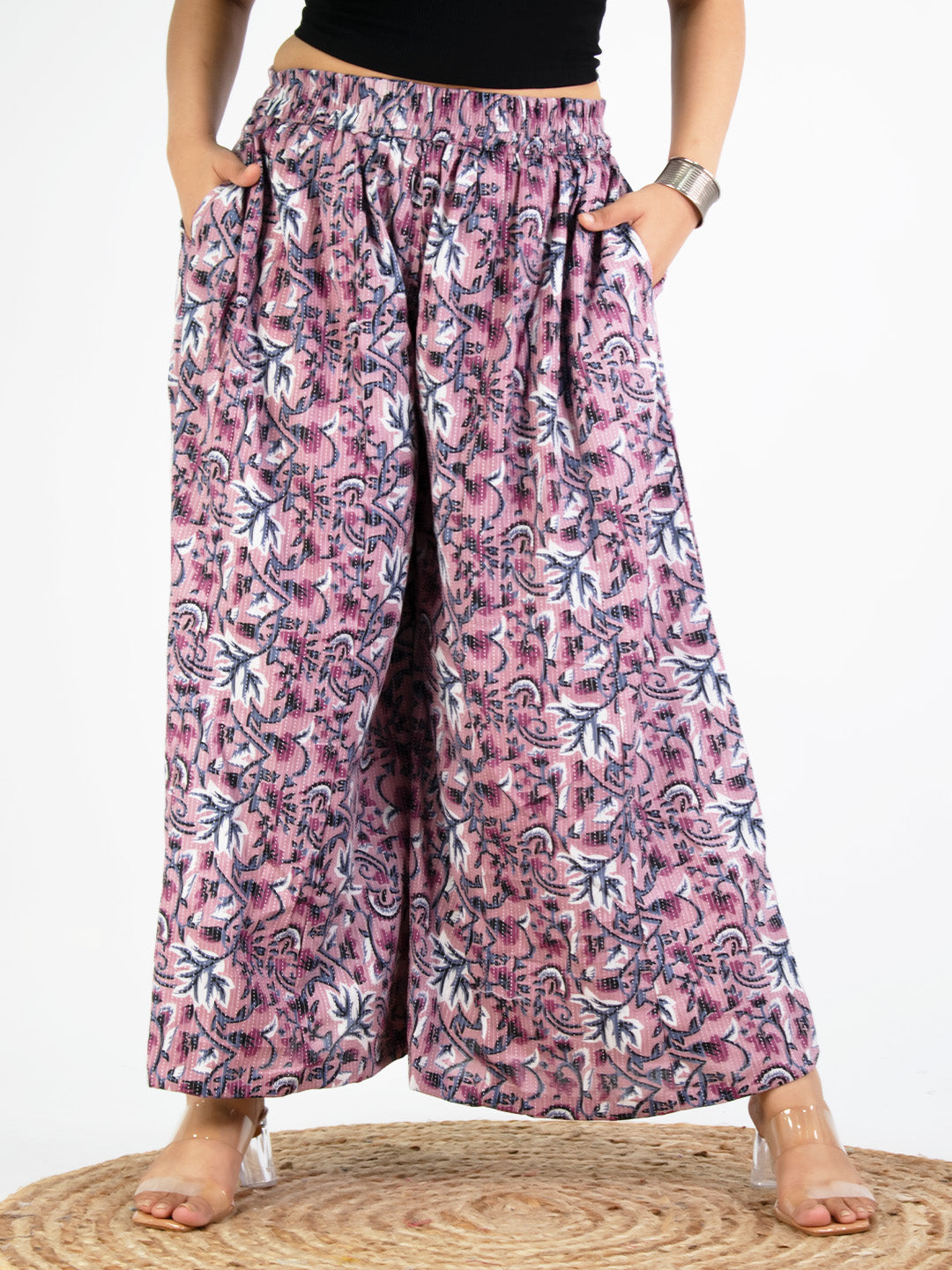 Printed Cotton Flared Palazzo - BlushKantha