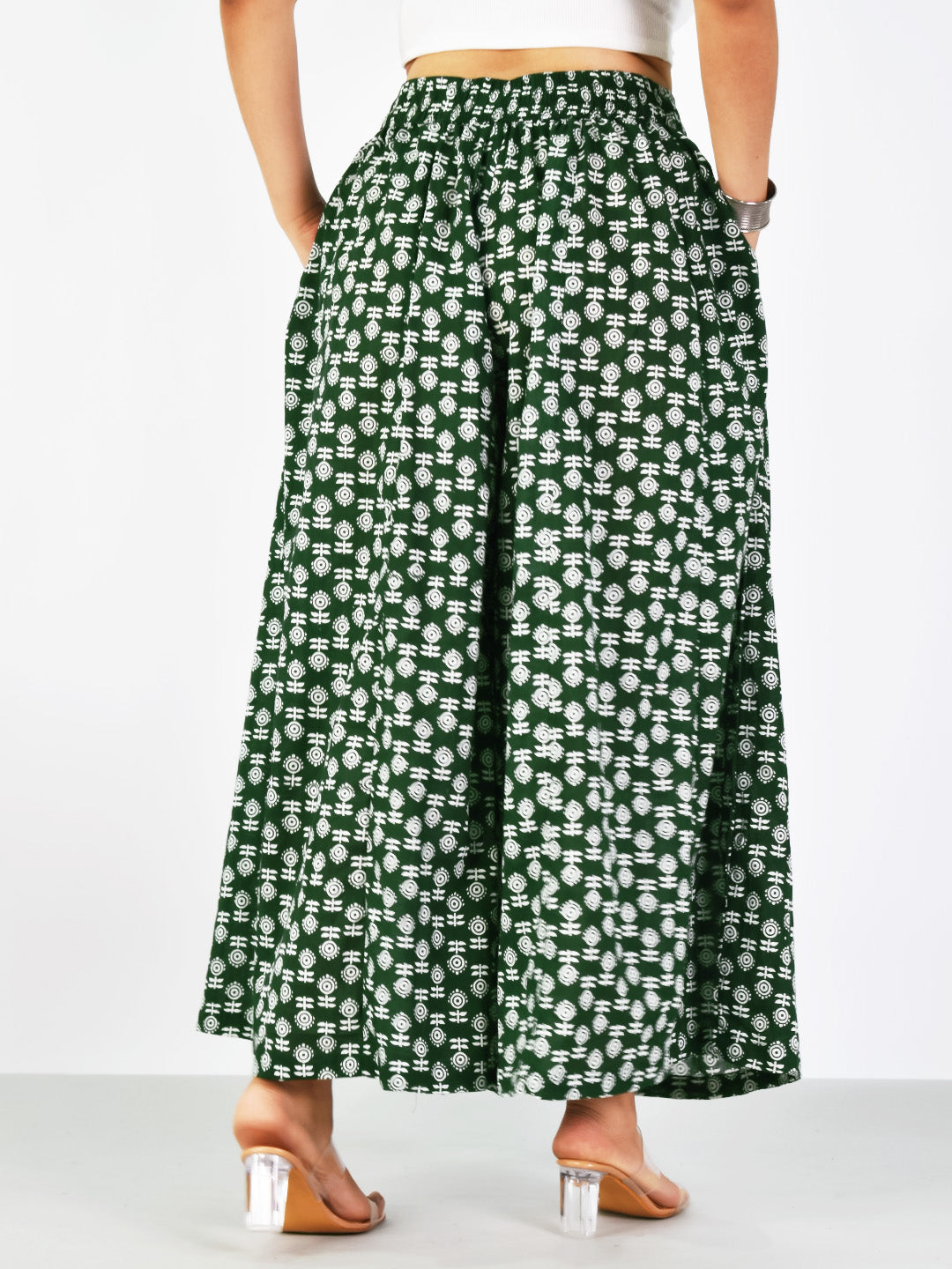 Printed Cotton Flared Palazzo - GreenBloom