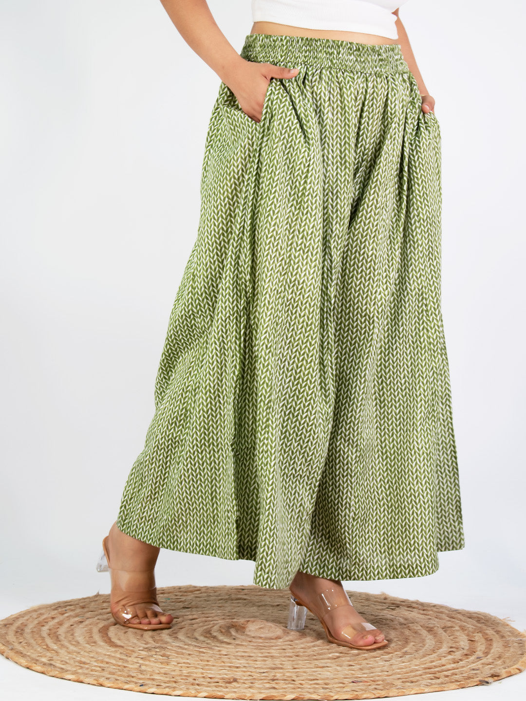 Printed Cotton Flared Palazzo - GreenPrism