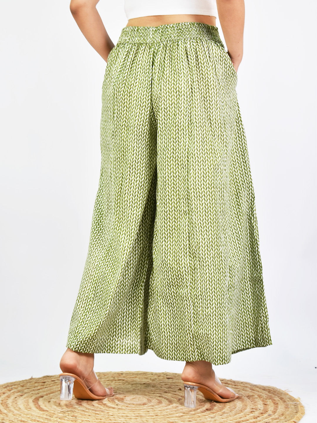 Printed Cotton Flared Palazzo - GreenPrism