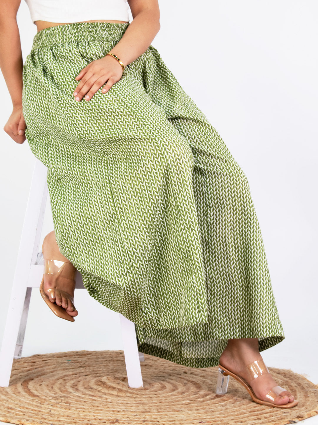 Printed Cotton Flared Palazzo - GreenPrism