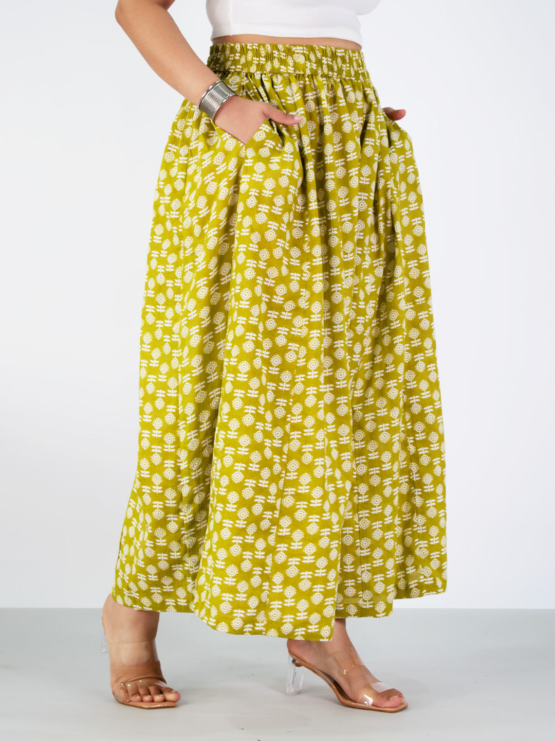 Printed Cotton Flared Palazzo - LimeBloom