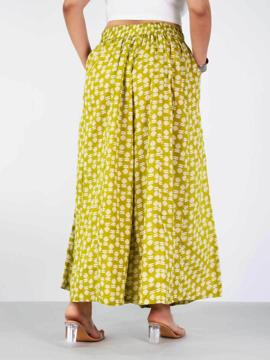 Printed Cotton Flared Palazzo - LimeBloom