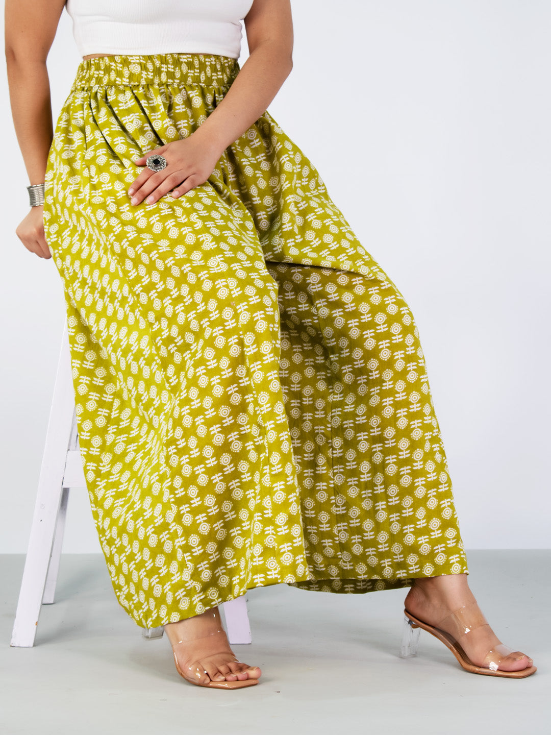 Printed Cotton Flared Palazzo - LimeBloom