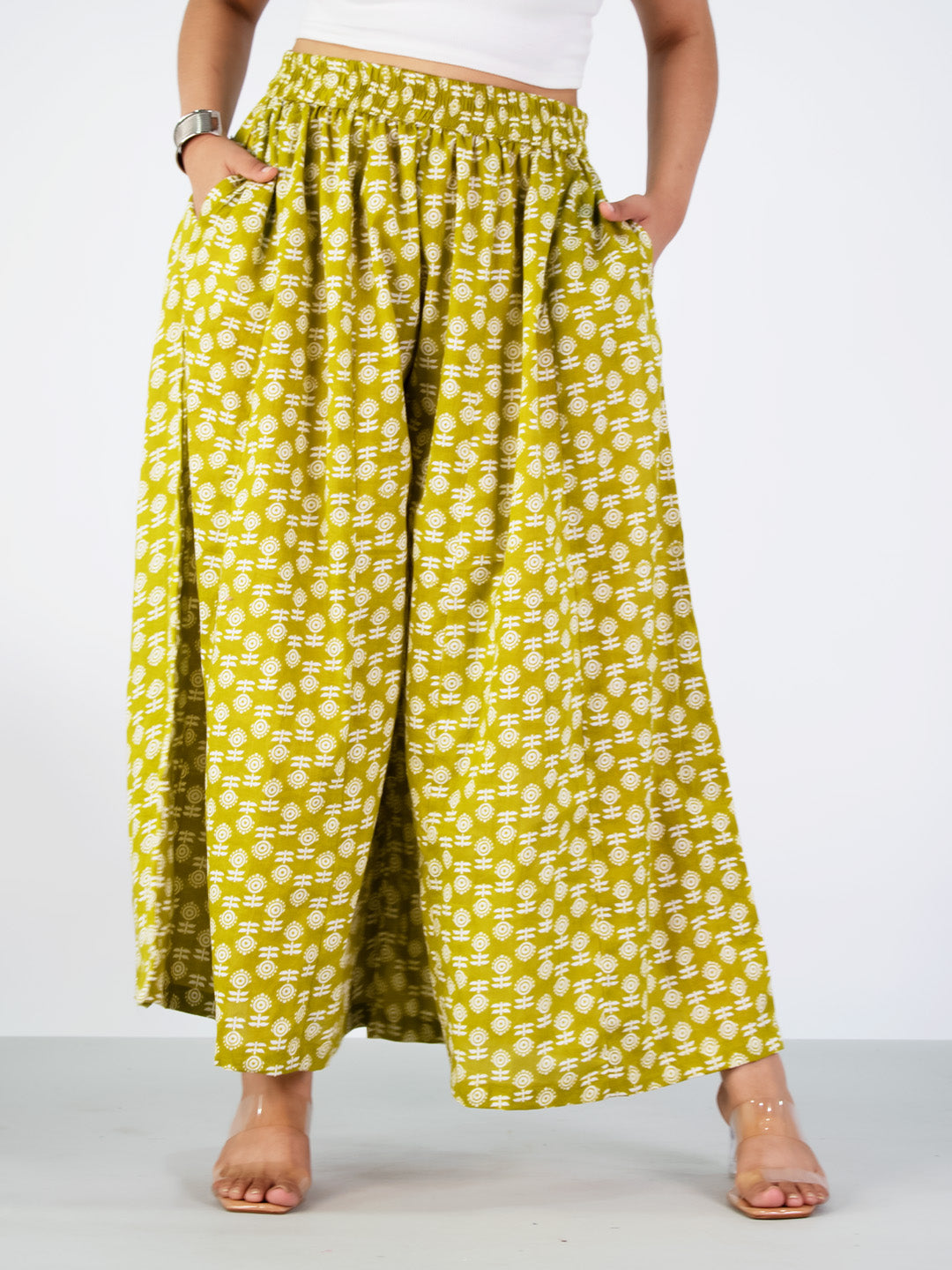 Printed Cotton Flared Palazzo - LimeBloom