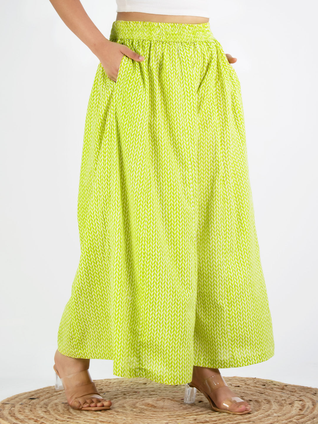 Printed Cotton Flared Palazzo - LimePrism
